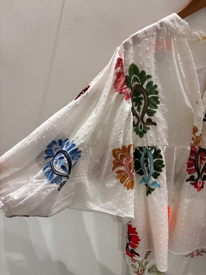 Multi Coloured Embroidered Shirt With Volumous Sleeves