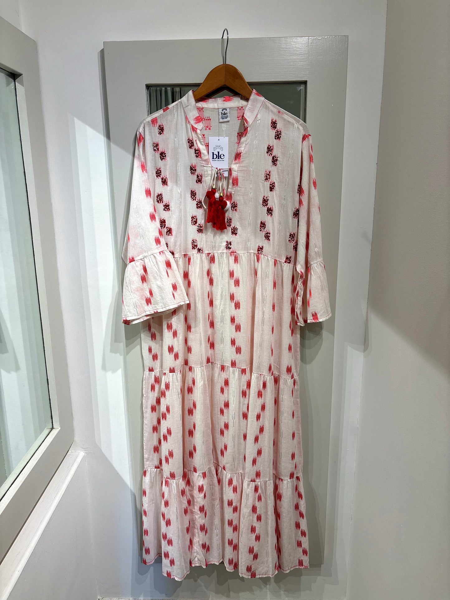 Ble Pink & White Embellished Smock Maxi Dress