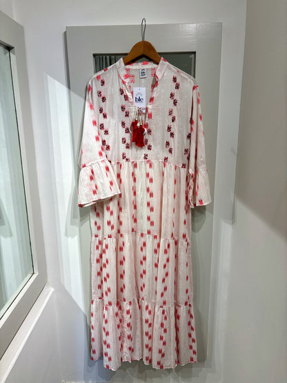 Ble Pink & White Embellished Smock Maxi Dress