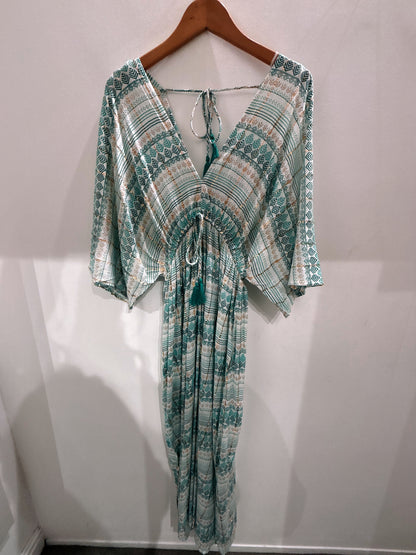 Ble Turquoise Metallic Thread Maxi Dress