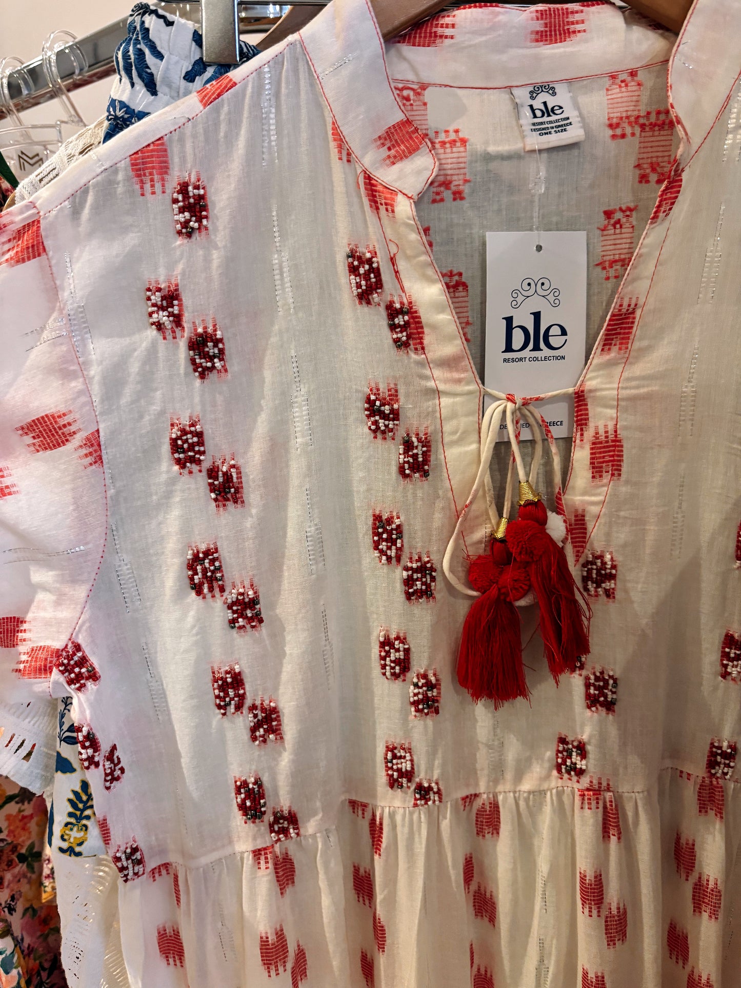 Ble Pink & White Embellished Smock Maxi Dress