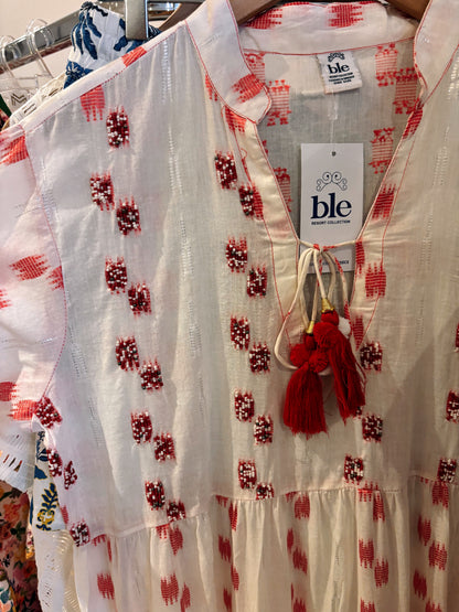 Ble Pink & White Embellished Smock Maxi Dress