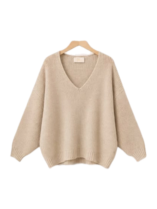 Malissa J V Neck Jumper In Oatmeal