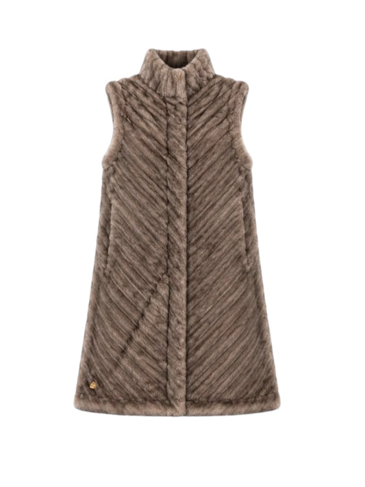Malissa J Faux Fur Longline Gilet In Greige