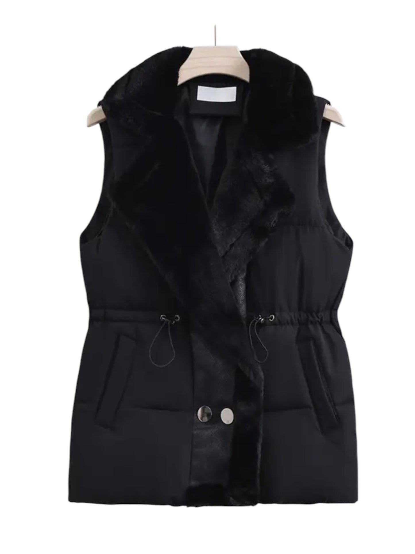 Faux Fur Trim Puffer Gilet In Black