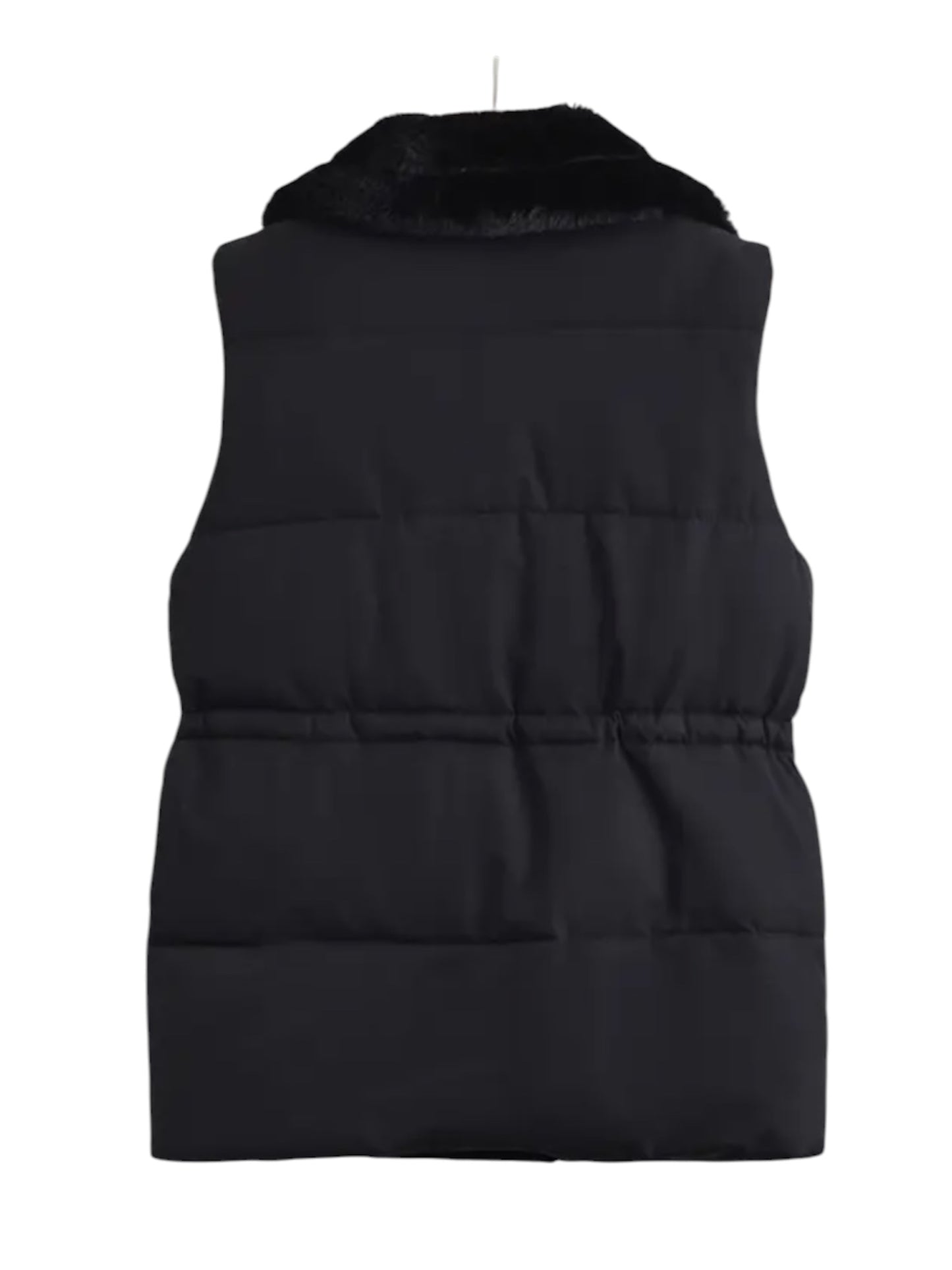 Faux Fur Trim Puffer Gilet In Black