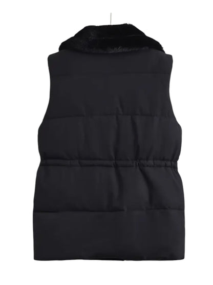 Faux Fur Trim Puffer Gilet In Black