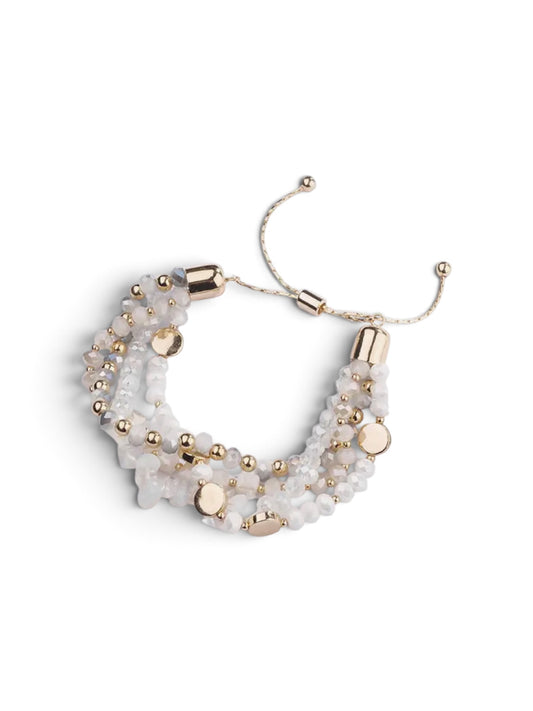 Multi Beaded Bracelet With Gold Accents In Ivory