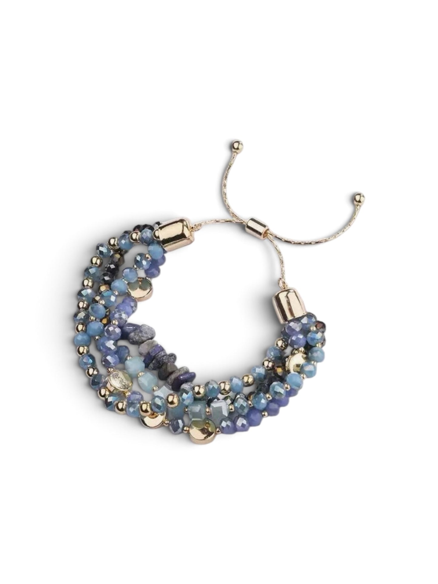 Multi Beaded Bracelet With Gold Accents In Navy