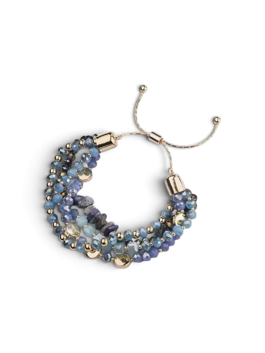 Multi Beaded Bracelet With Gold Accents In Navy
