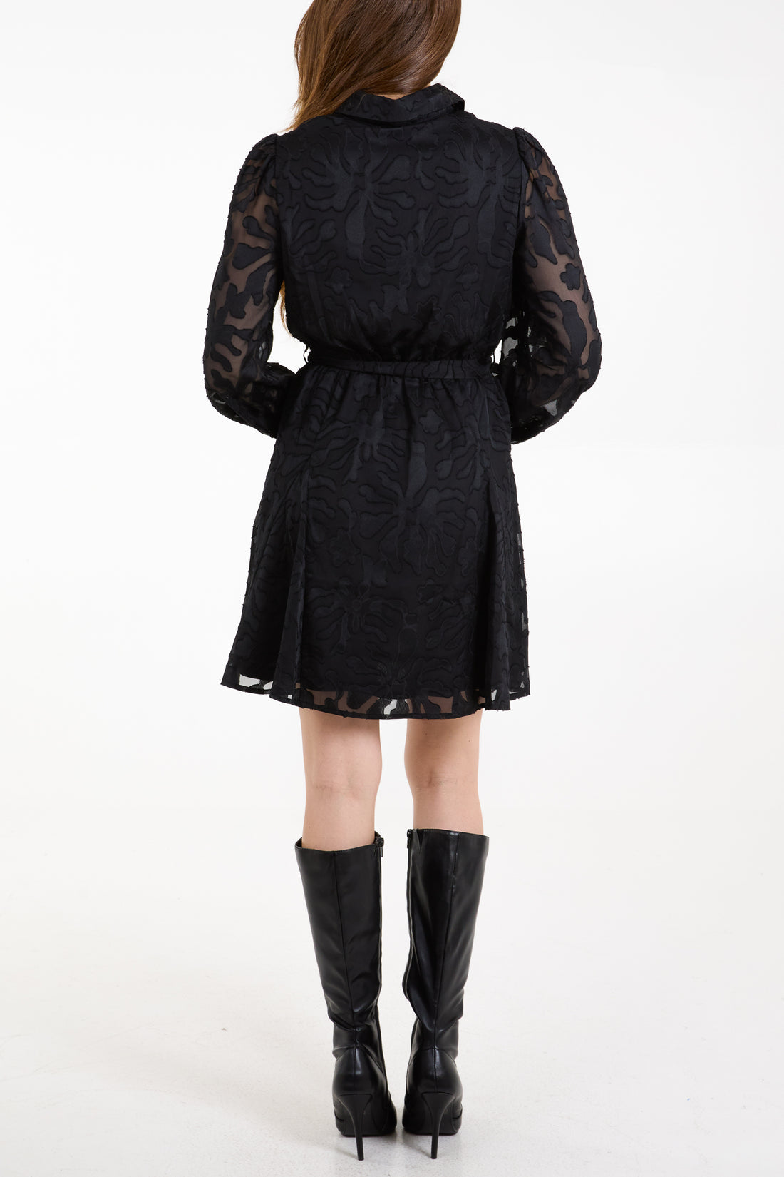Black Jacquard Shirt Dress With Belt