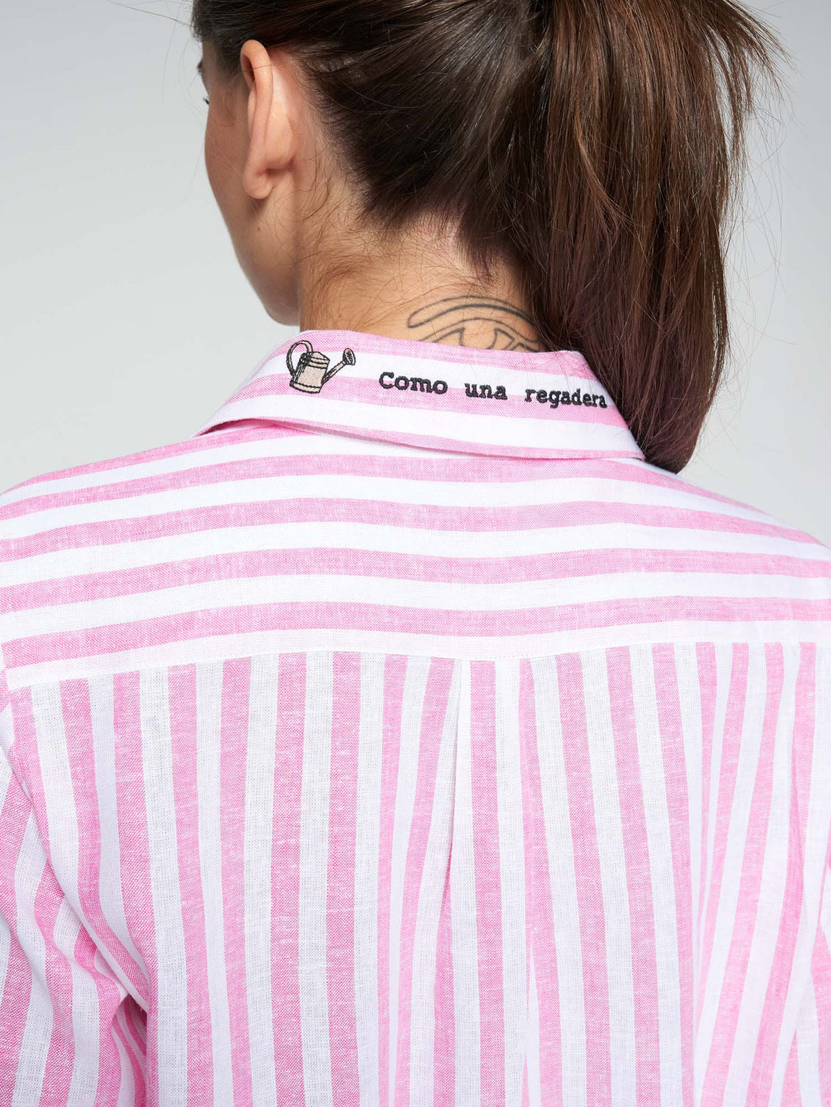 Vilagallo Pink Stripe Linen Shirt With Flowers