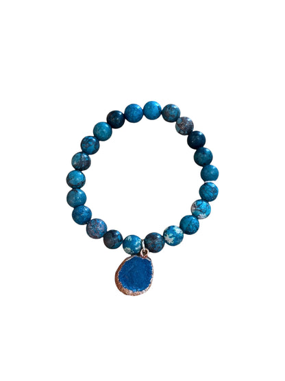 Blue Stone Charm Beaded Bracelet