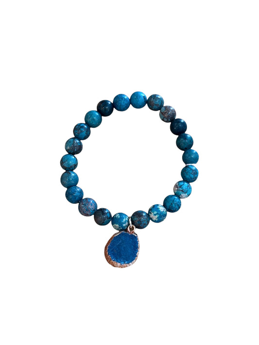 Blue Stone Charm Beaded Bracelet