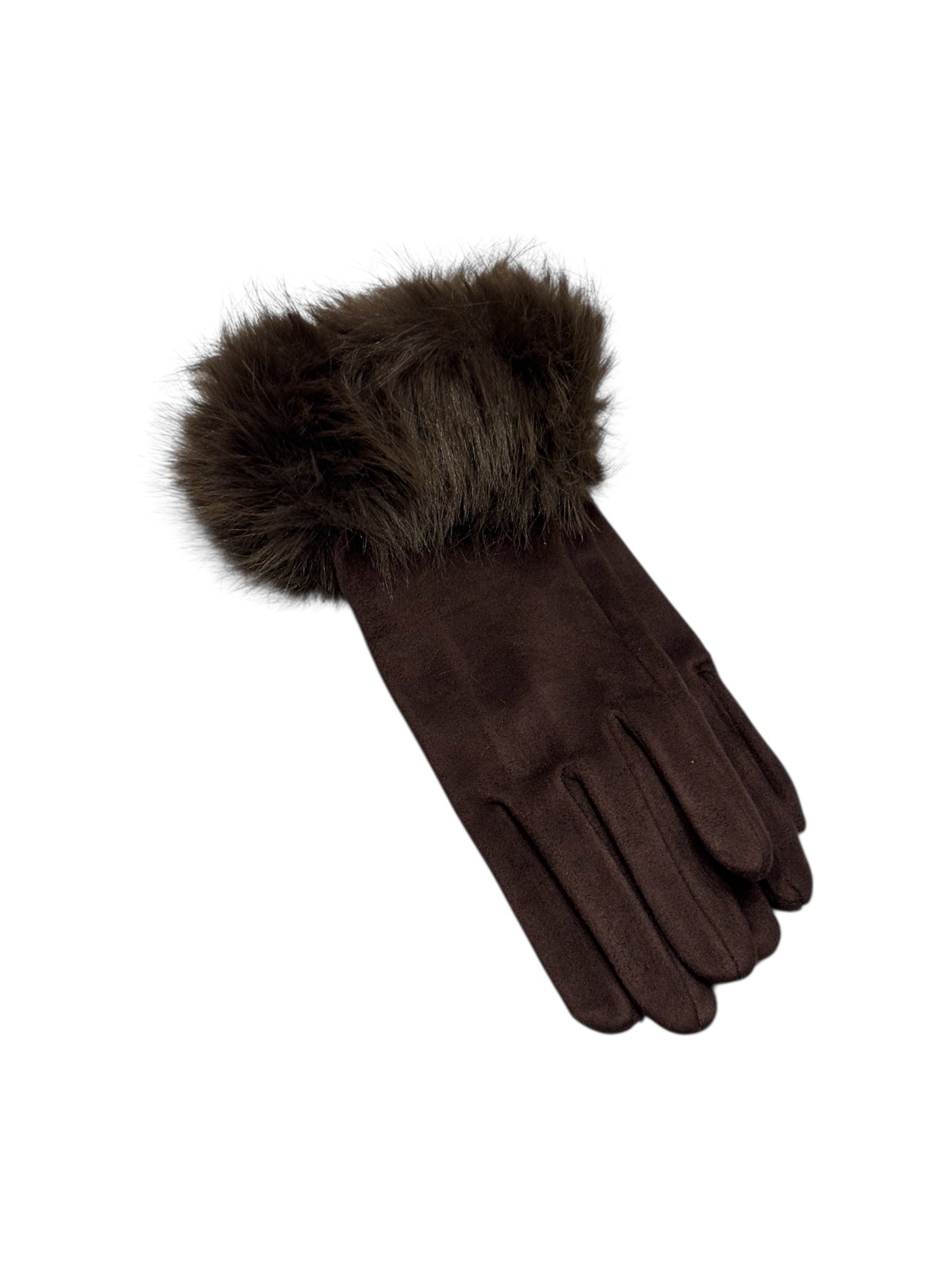 Faux Fur Gloves In Chocolate