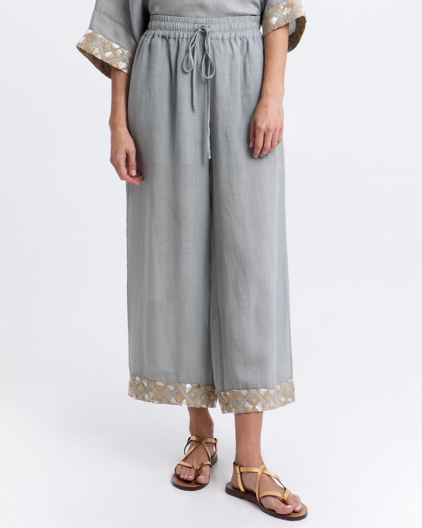 Greek Archaic Kori Flakes Ramie Trousers | Stone & Gold