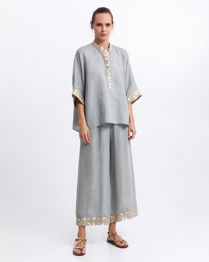 Greek Archaic Kori Flakes Ramie Trousers | Stone & Gold