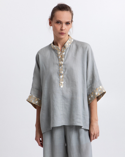 Greek Archaic Kori Flakes Ramie Blouse | Stone & Gold