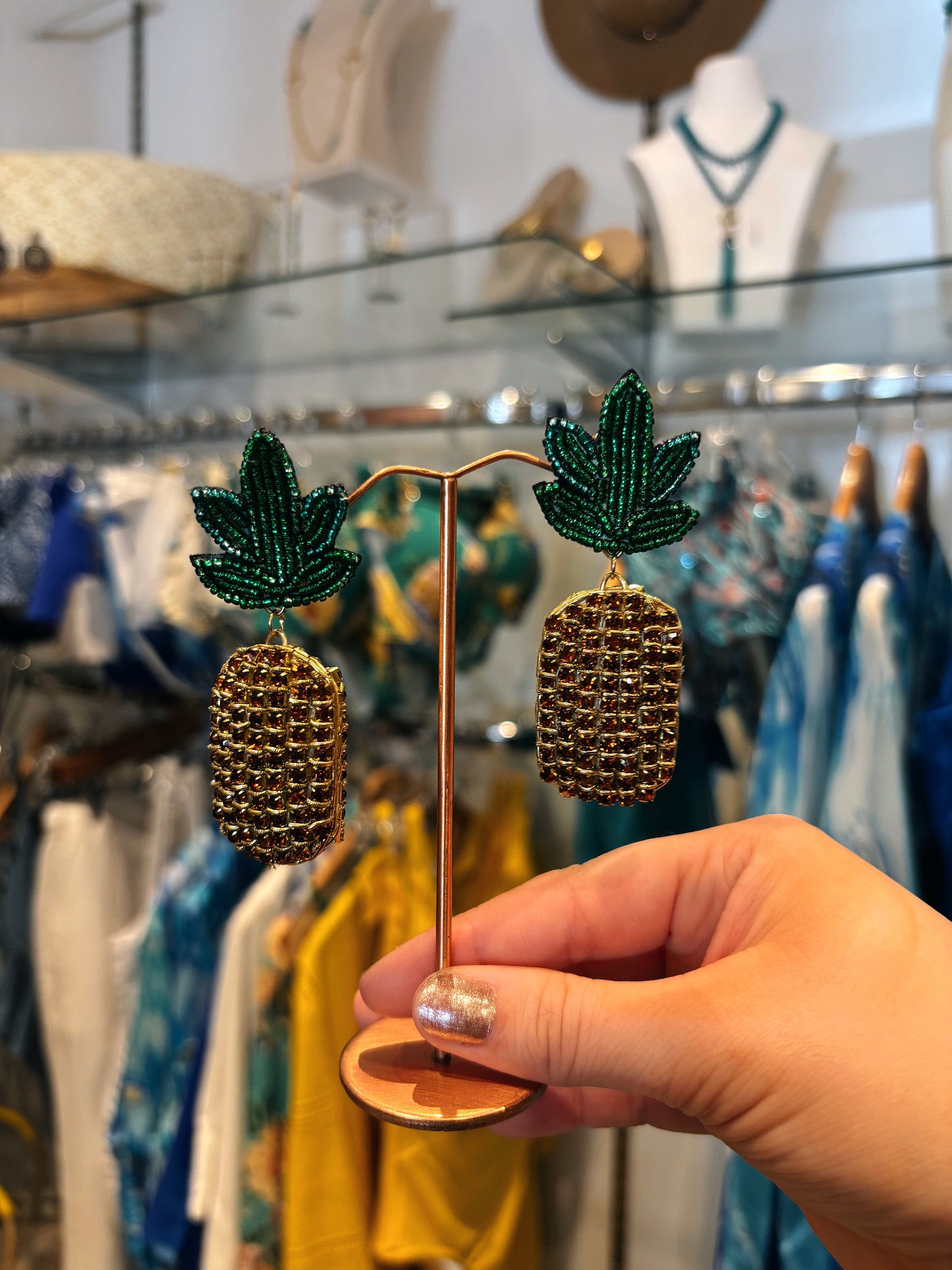 Beaded Crystal Pineapple Earrings