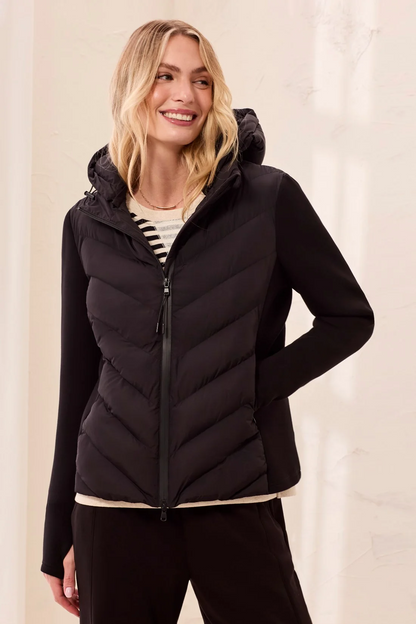 TRIBAL Water Repellent Hybrid Puffer Jacket With Hood In Black