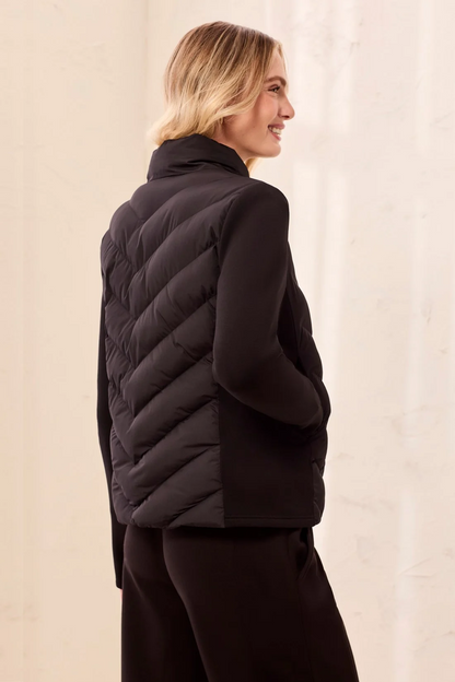 TRIBAL Water Repellent Hybrid Puffer Jacket With Hood In Black