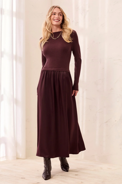 TRIBAL Brown Jumper Mixed Maxi Dress