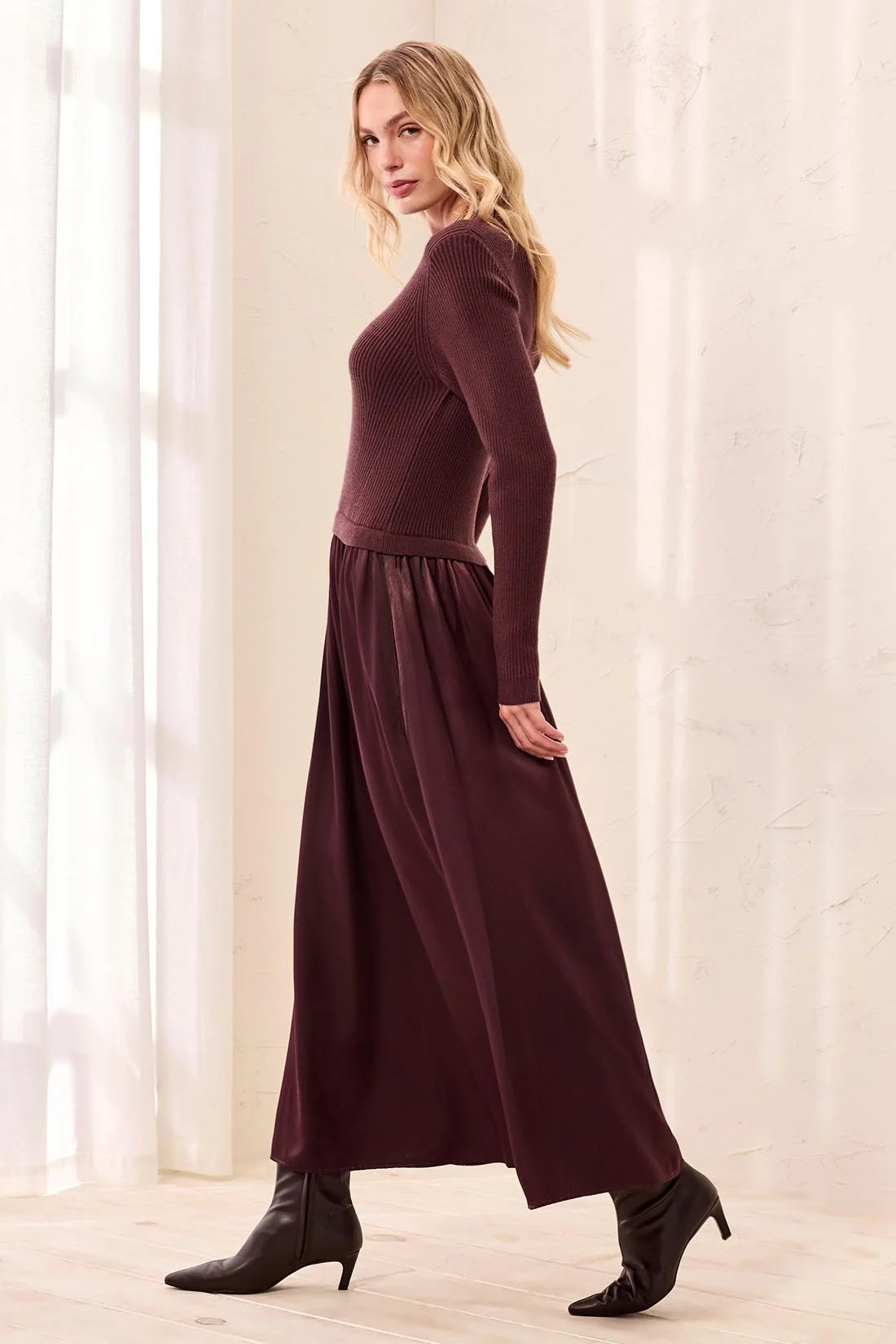 TRIBAL Brown Jumper Mixed Maxi Dress
