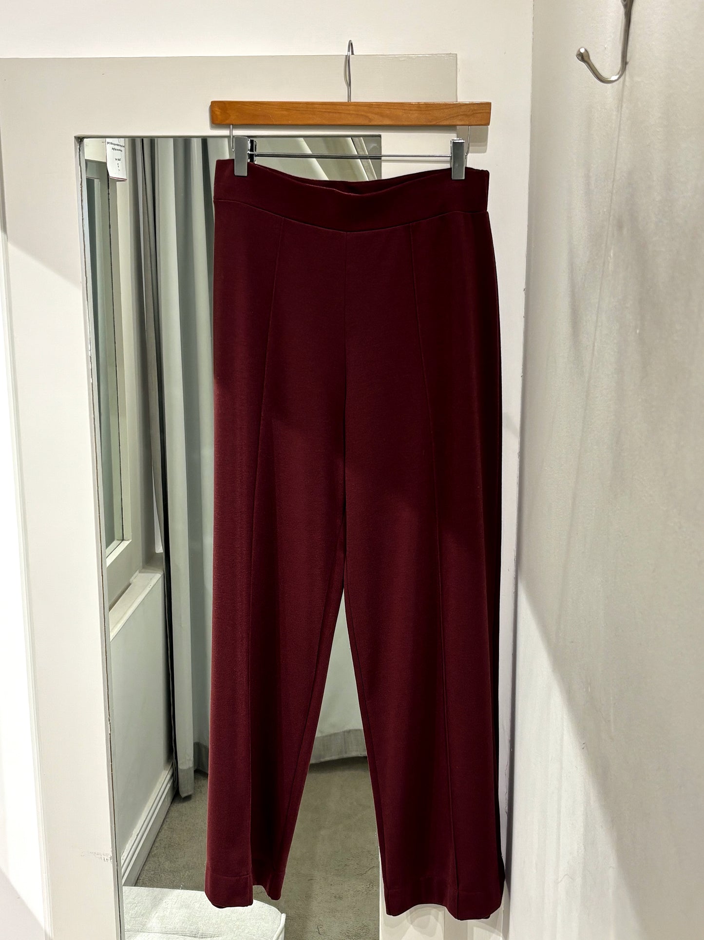 Malissa J Burgundy Stretch Wide Leg Trousers