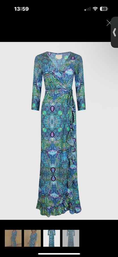 Sophia Alexia Blue Iguana Ruffle Wrap Dress