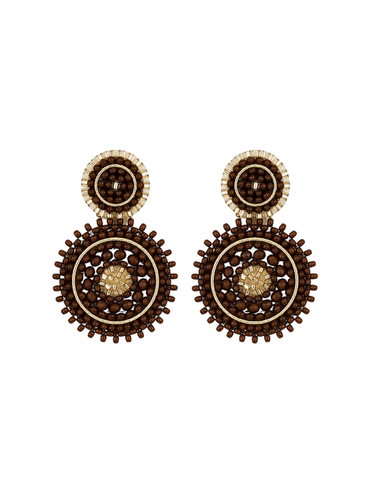 Mini Beaded Circle Drop Earrings in Brown
