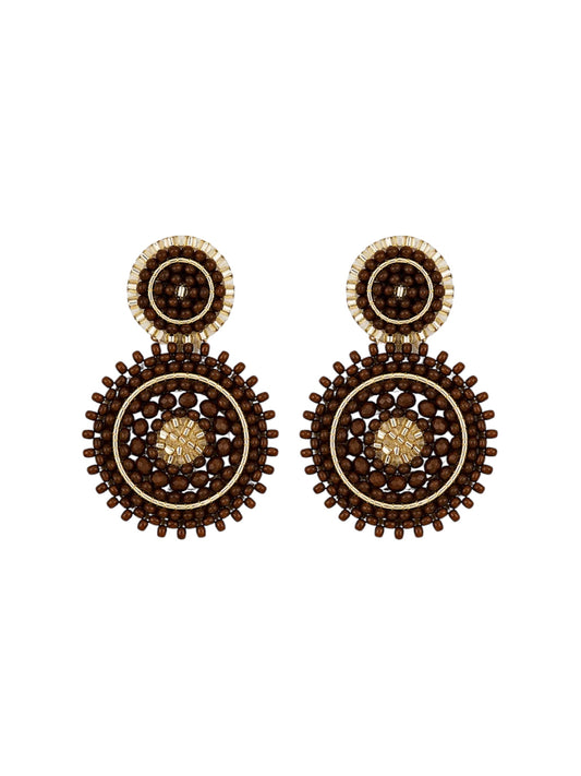 Mini Beaded Circle Drop Earrings in Brown