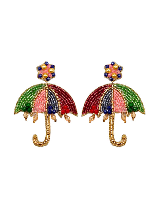 Multicoloured Beaded Umbrella Earrings
