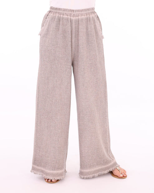 Linen and Cotton Blend Trousers In Truffle