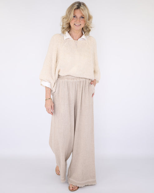 Linen and Cotton Blend Trousers In Cream