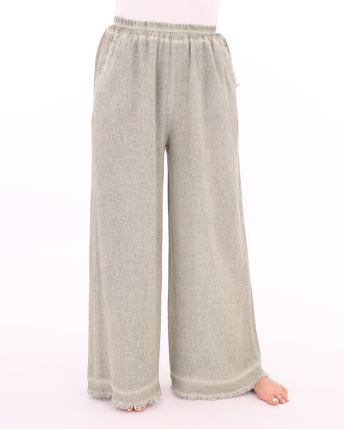 Linen and Cotton Blend Trousers In Sage