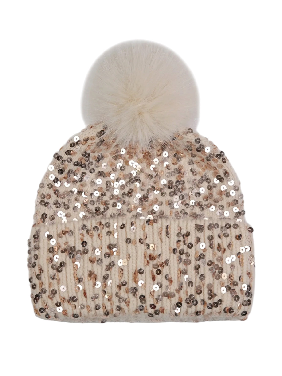 Sequin Cashmere Blend Bobble Hat In Beige