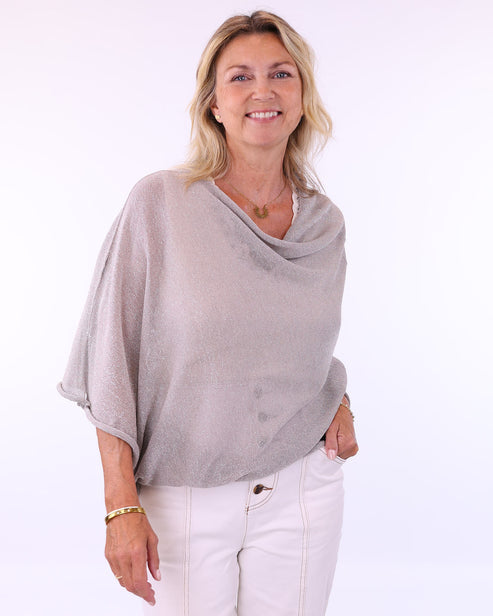 Viscose Sparkle Poncho In Mocha