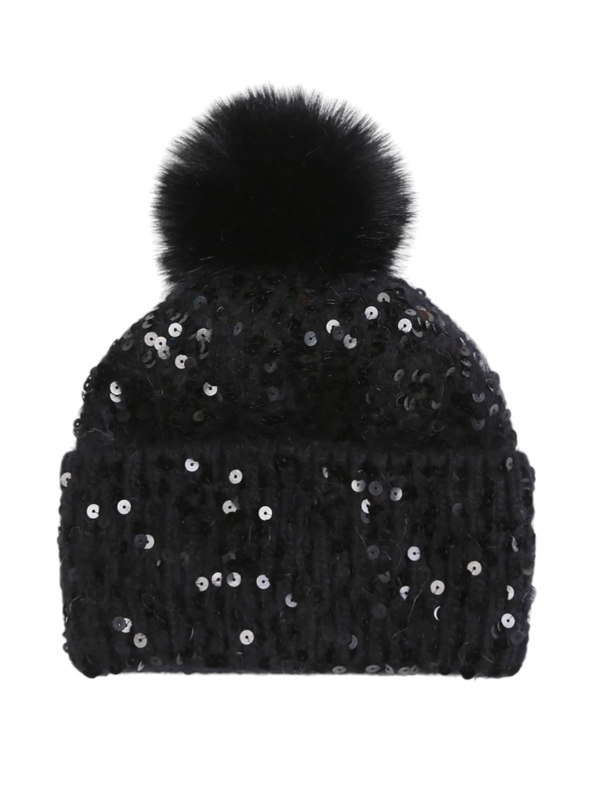 Sequin Cashmere Blend Bobble Hat In Black