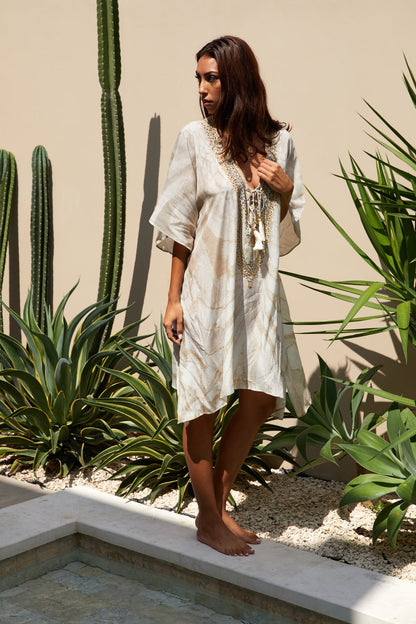 GUILTY BEACH NEUTRAL SANDS PRINTED KAFTAN