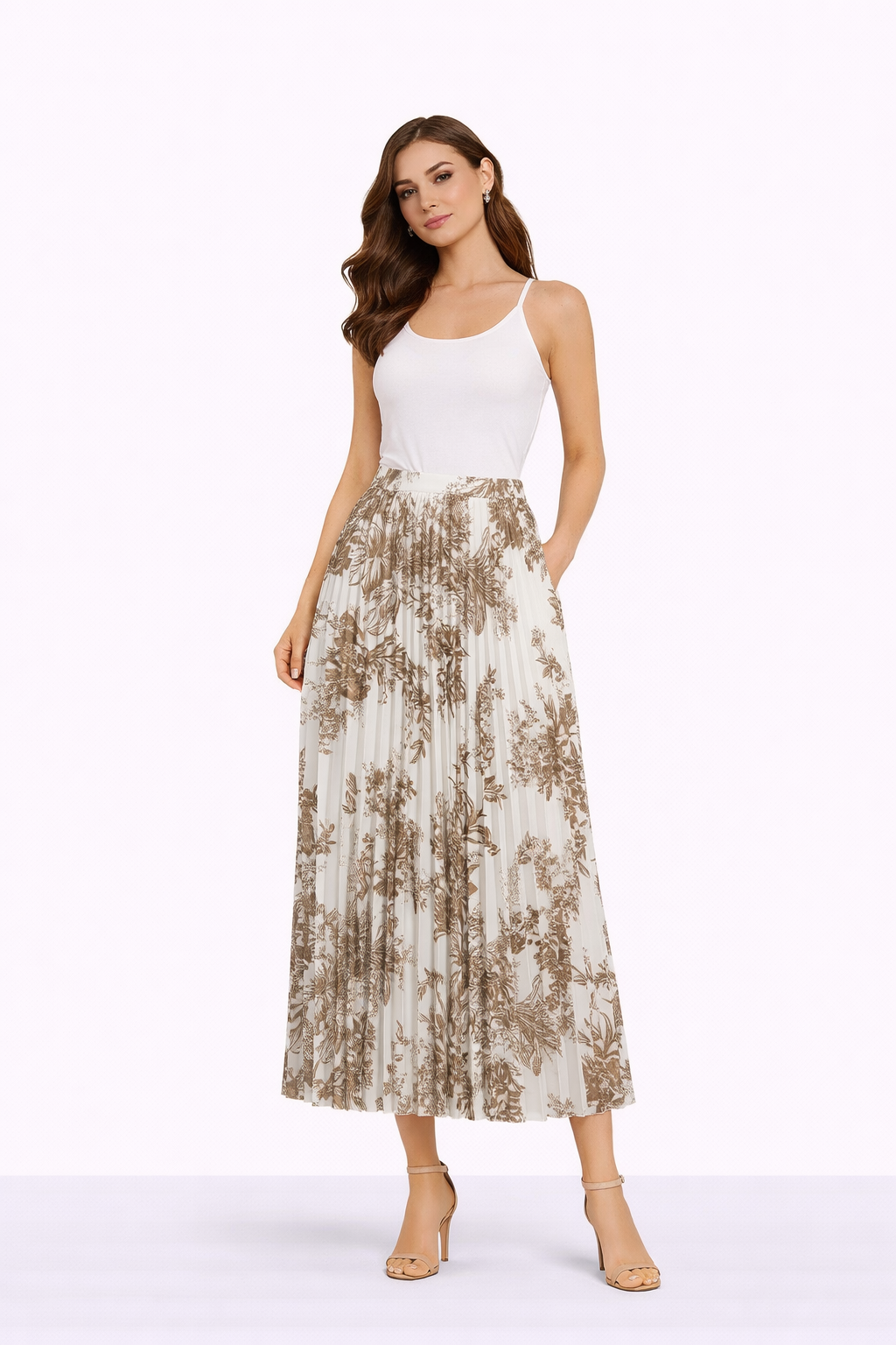 Floral Pleated Skirt In Mink