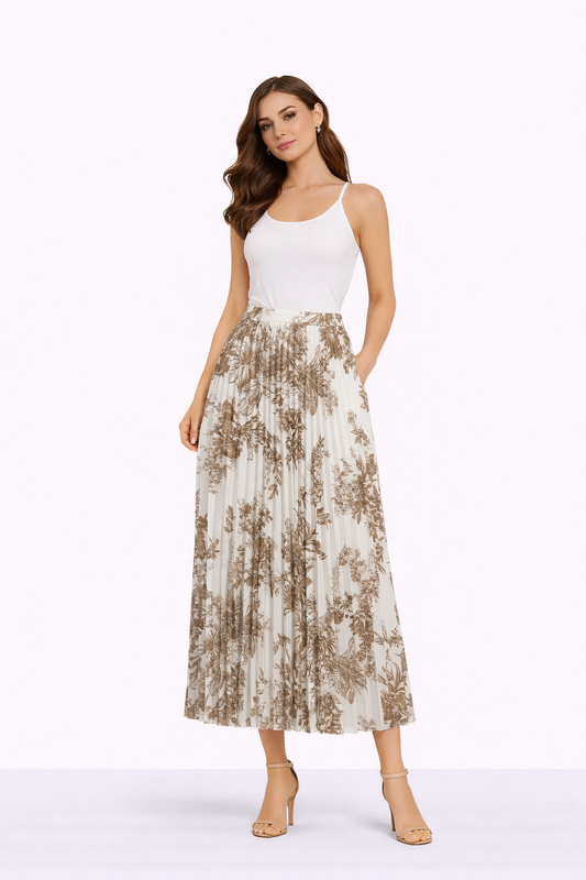 Floral Pleated Skirt In Mink