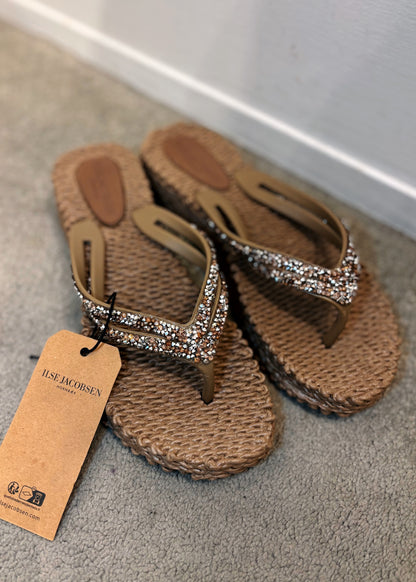 ILSE JACOBSEN PLATFORM GLITTER FLIP-FLOPS IN BROWN/ROSE GOLD