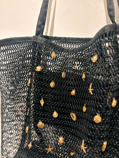 Sea Shell Net Beach Bag In Black