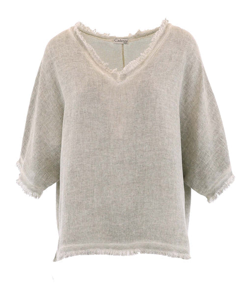 Linen and Cotton Frill Tunic Top In Sage Green