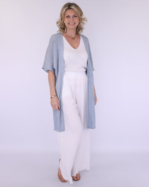 Linen and Cotton Blend Trousers In White
