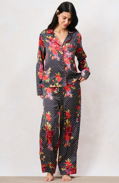 Hope & Ivy Floral & Polka Dot Print Satin Pj Set