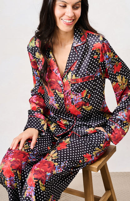 Hope & Ivy Floral & Polka Dot Print Satin Pj Set