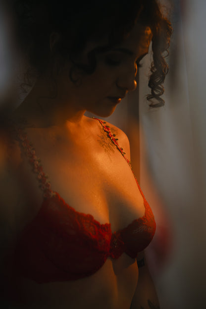 Scarlett Red Flower Strap Underwired Lingerie Set