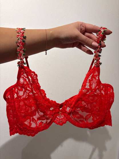 Scarlett Red Flower Strap Underwired Lingerie Set