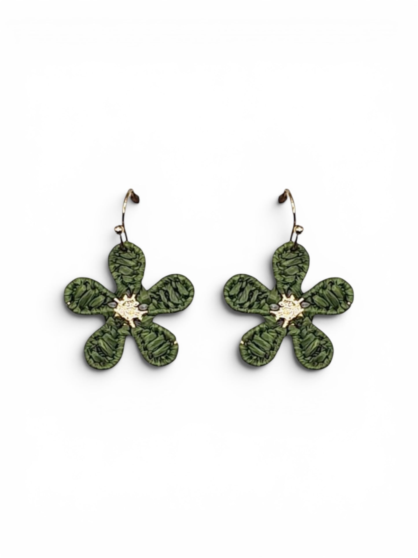 Olive Green Mini Raffia Hook Flower Earrings